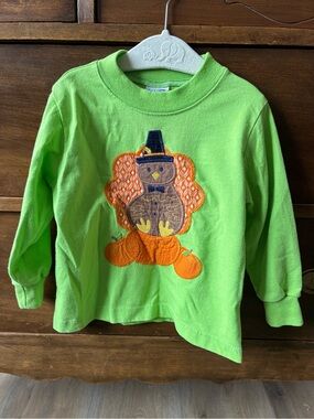 Kids Lime Green Long Sleeve Top with Turkey Applique